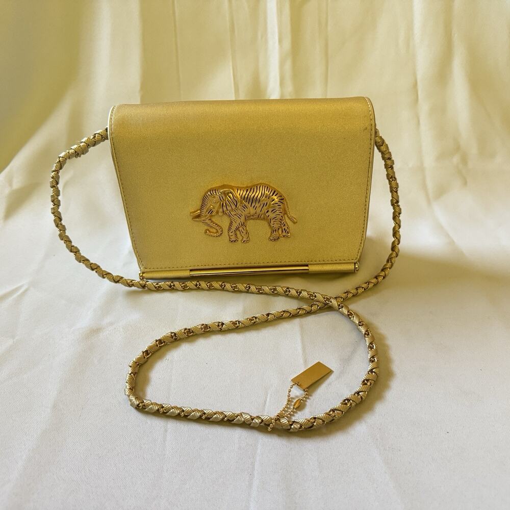Vintage 80s Dynasty Glam Hollywood Regency Gold Metallic Elephant Evening Bag